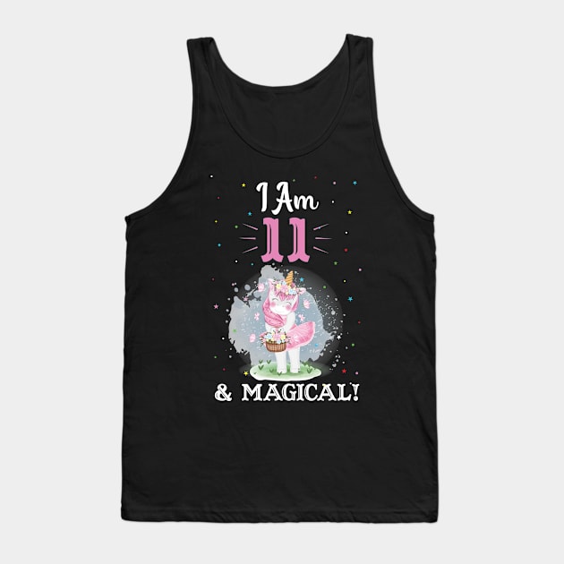 i Am 11 and magical Unicorn Birthday Gift Tank Top by Creative Design